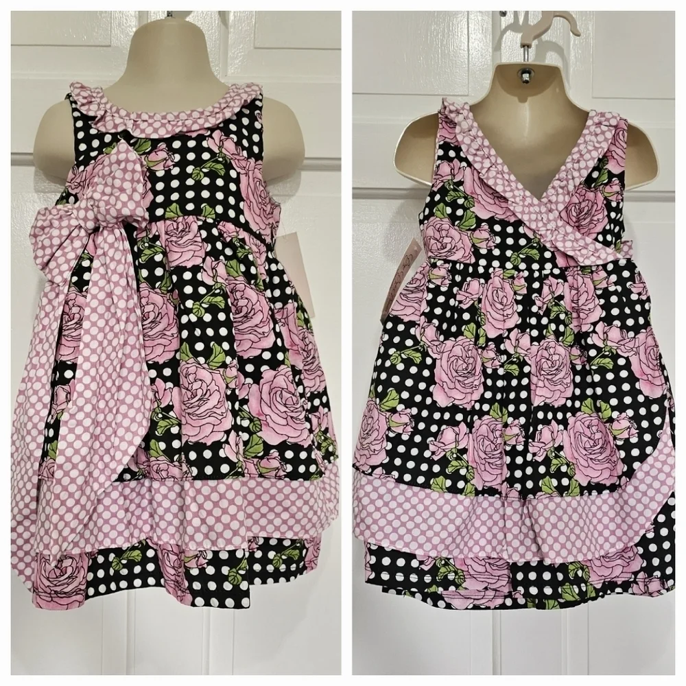 Hatch & Cloak Bye Bye Birdie Scoop Neck Wrap Dress Floral Polka Dot Size 2T